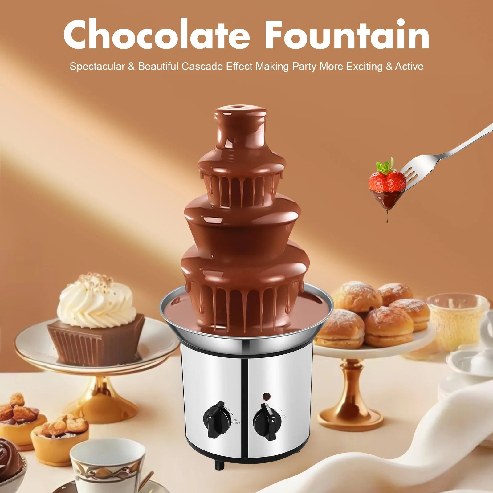 4-Tier Chocolate Fountain Machine Electric Chocolate Melting Fountain Machine for Cafes Hotels Weddings Birthdays