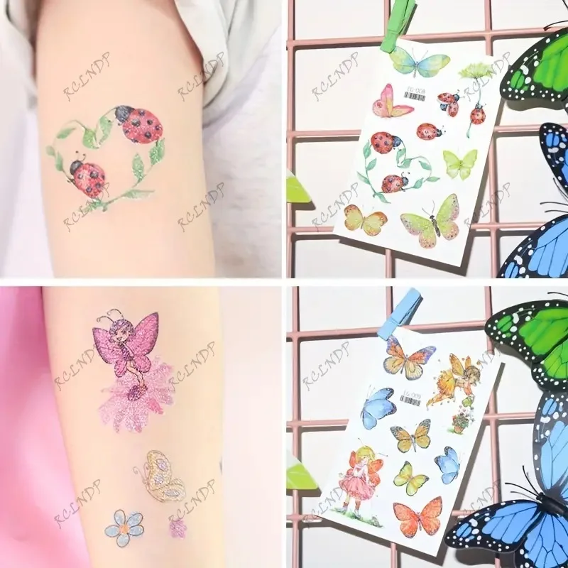 12pcs Waterproof Temporary Tattoo Sticker Butterfly flowers glitter Fake Tatto Flash Tatoo Tato for Girl Women Men