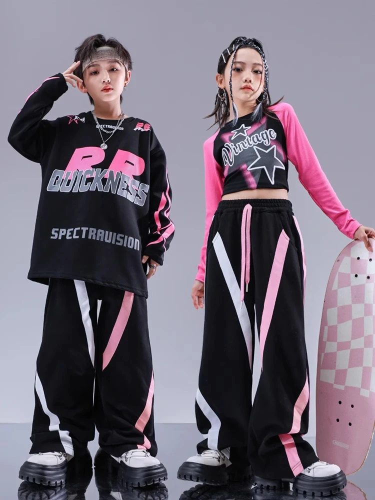 Jazz Modern Dance Costumes For Girls Loose Shirts Cargo Pants Suit Boys Hip Hop Street Dance Wear Stage Clothes DQS14623