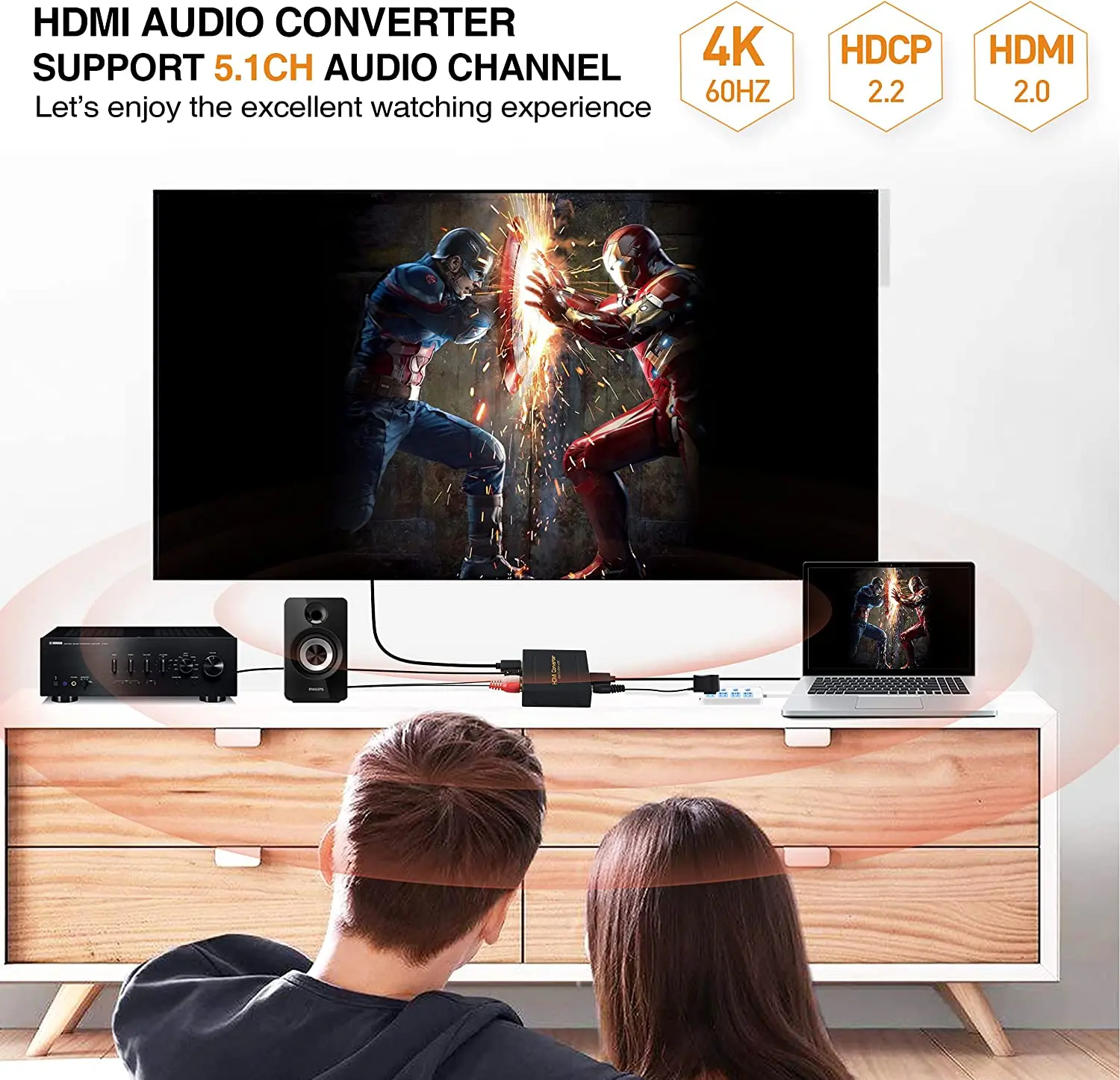 4K @ 60Hz HDMI   ȯ, HDMI to HDMI +  (SPDIF + RCA L/R ׷) Ʈ Xbox PS5  3D HDCP2.2 18Gpbs