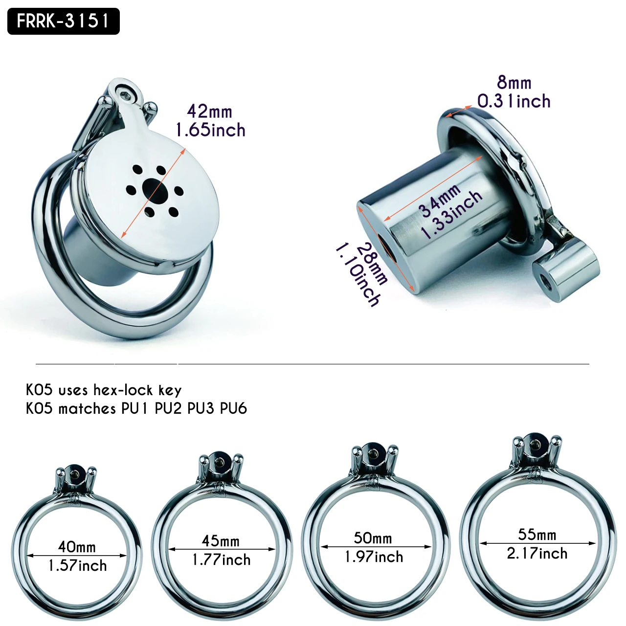 FRRK Negative Urethral Cylinder Inverted Male Chastity Cage Metal Penis Ring Screw Lock Cock Sex Toys for Men Femboy Sadism