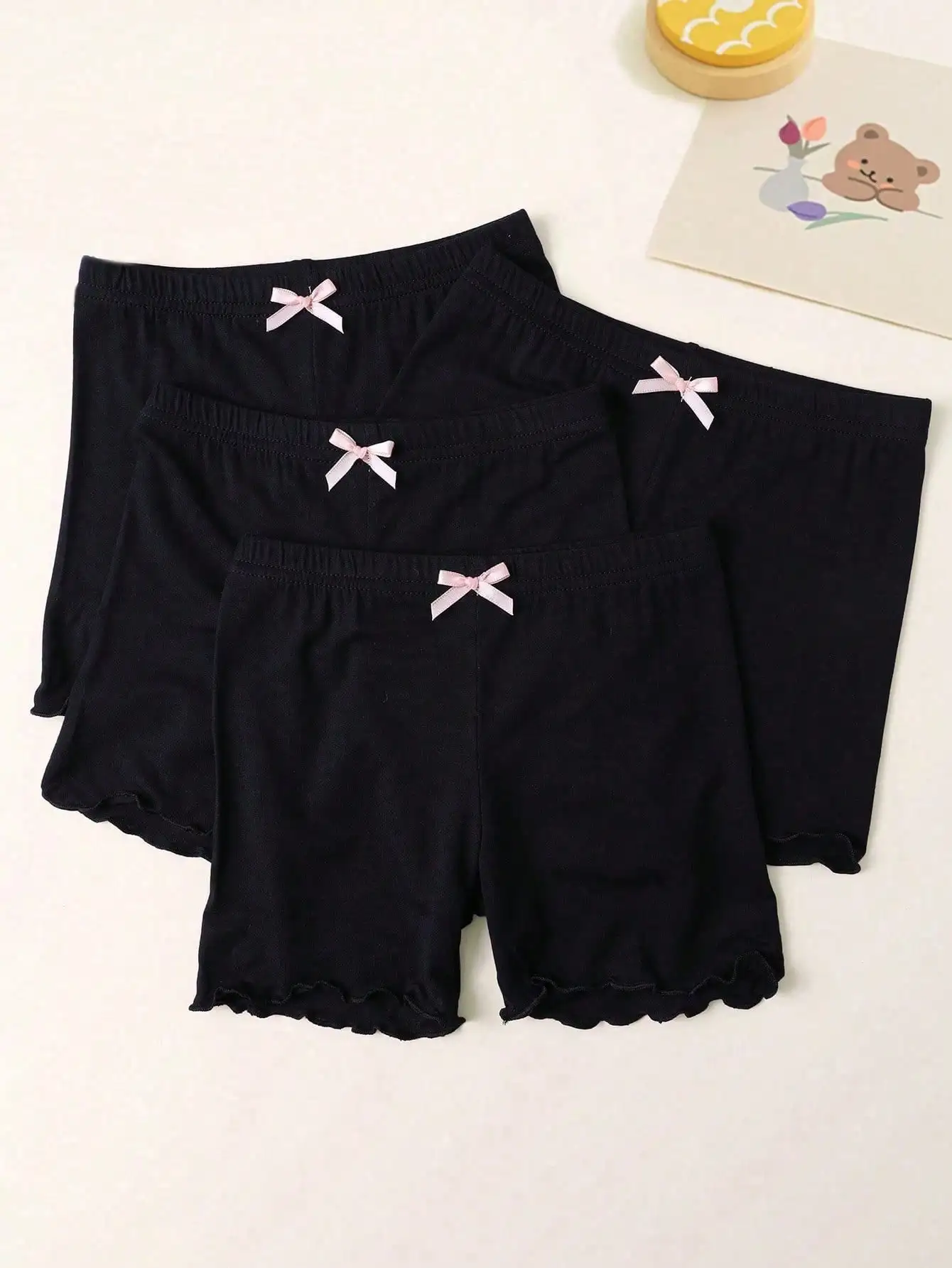 4Pcs 소녀 안전 반바지 보우 프릴 밑단 어린이 95% 폴리에스테르 5% 스판덱스 탄성 눈부심 방지 속옷 베이스 레이어 반바지 2-11Y