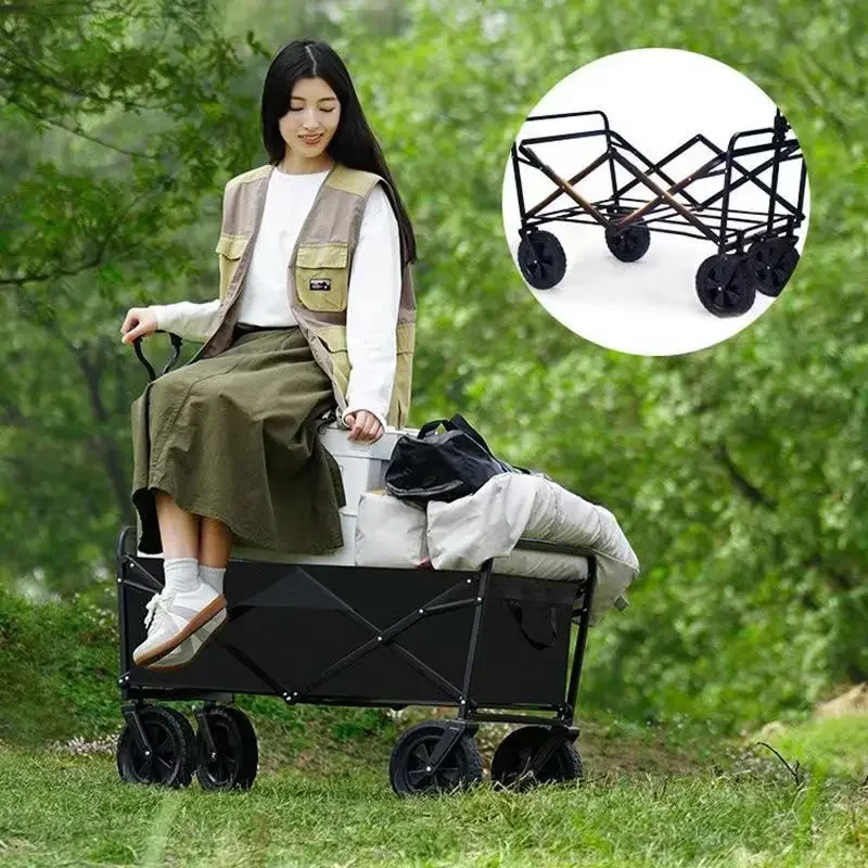 Home Garden Electric Scooter Shelf Folding Cart 4 Wheels Handcart Foldable Camping Trolley Cart Adult Folding Cargo Carts Wagon