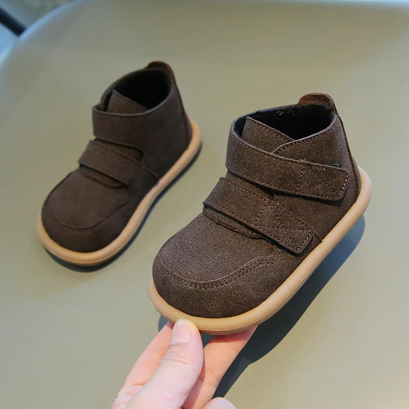 Children Warm Short Boots Boys Retro Cow Muscle Sole Cotton Shoes Girls Fashion Double Hook Closure Spring Boots, children boots