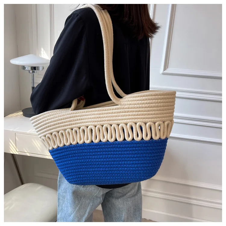 Grand sac en paille - Bleu