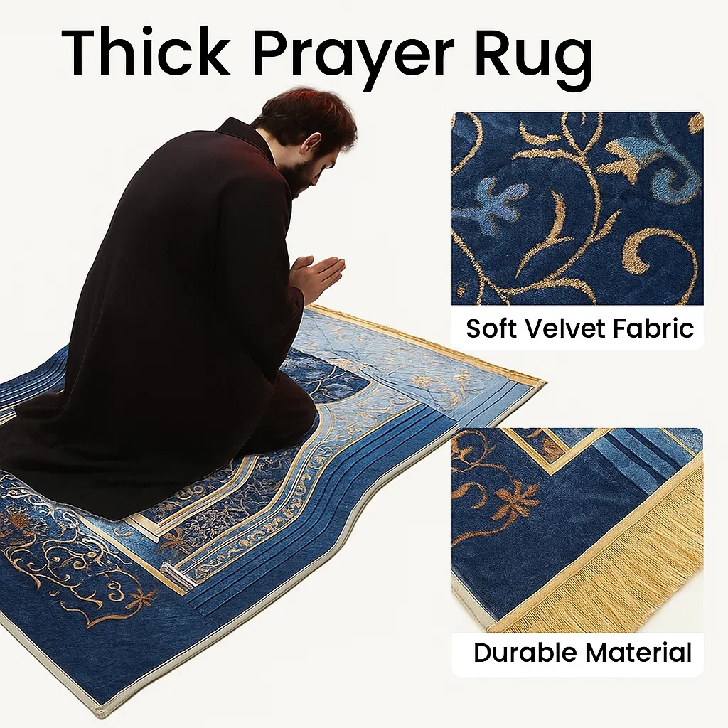 Prayer Rug Living Room Prayer Mat 70*110cm Muslim Islamic Prayer Rug, Carpet Mat, Kneeling Poly Mat with Vintage Pattern, Tassel - Image 2