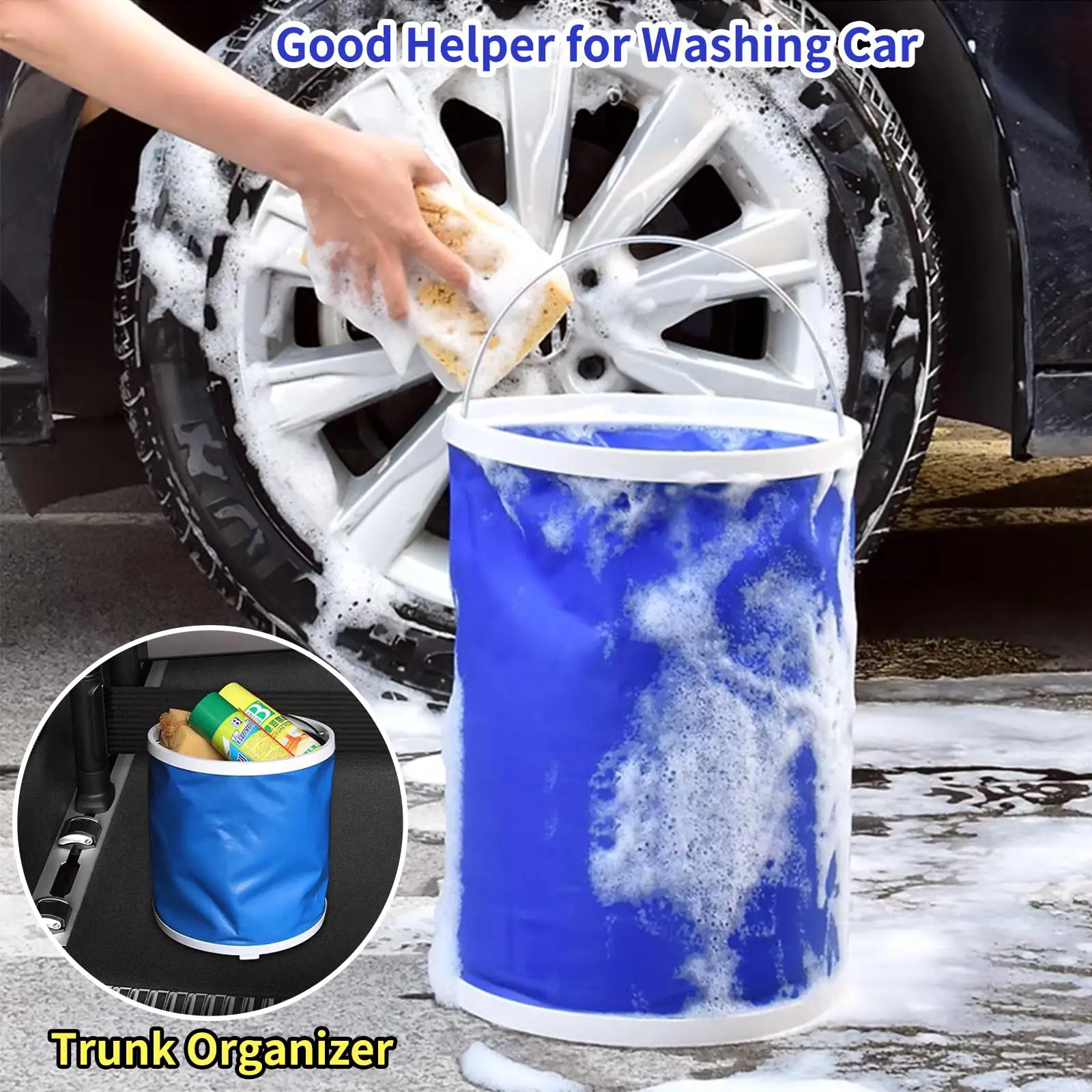 Car Wash Special Oxford Cloth 600D Folding Bucket Large Car Portable Outdoor Plastic Fishing Travel Bucket Cleaning Tool