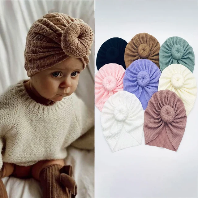 Gorro de punto con lazo para bebé, turbante suave de Color sólido para  recién nacido, gorros de punto, envolturas para la cabeza - AliExpress