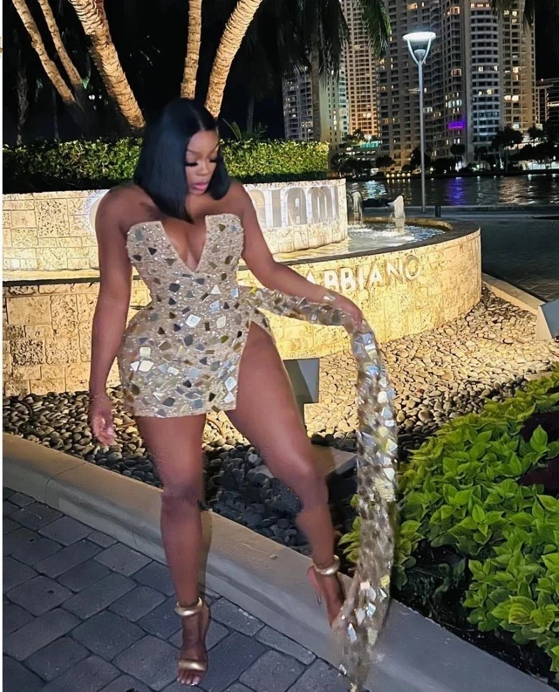 

Sparkle Gold Beaded Party Evening Dresses Vestidos De Gala Short Prom Gowns Black Girls Birthday Cocktail Wear