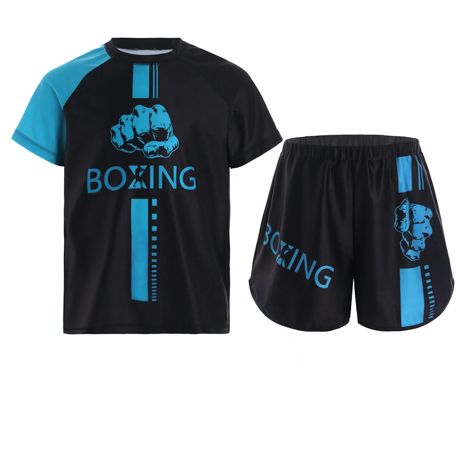 Sports apparel Kids Boys Muay Thai Sanda Boxing Suit Fashion Printed Boxer Short Sleeve T-shirt + Shorts Rashguard Bjj Gym Jerseys Sportswear