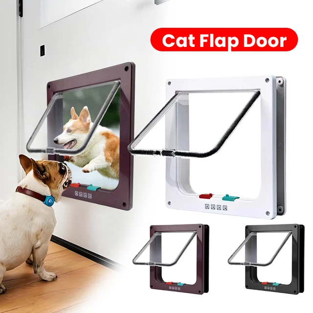 Cat Flap Door with 4 Way Security Lock Puppy Kitten Safety Pet Door ABS Plastic Small Pet Gate Pet Door and Sliding Door Kit Cat Flap Door with 4 Way Security Lock Puppy Kitten Safety Pet Door ABS Plastic Small Pet Gate Pet Door and Sliding Door Kit