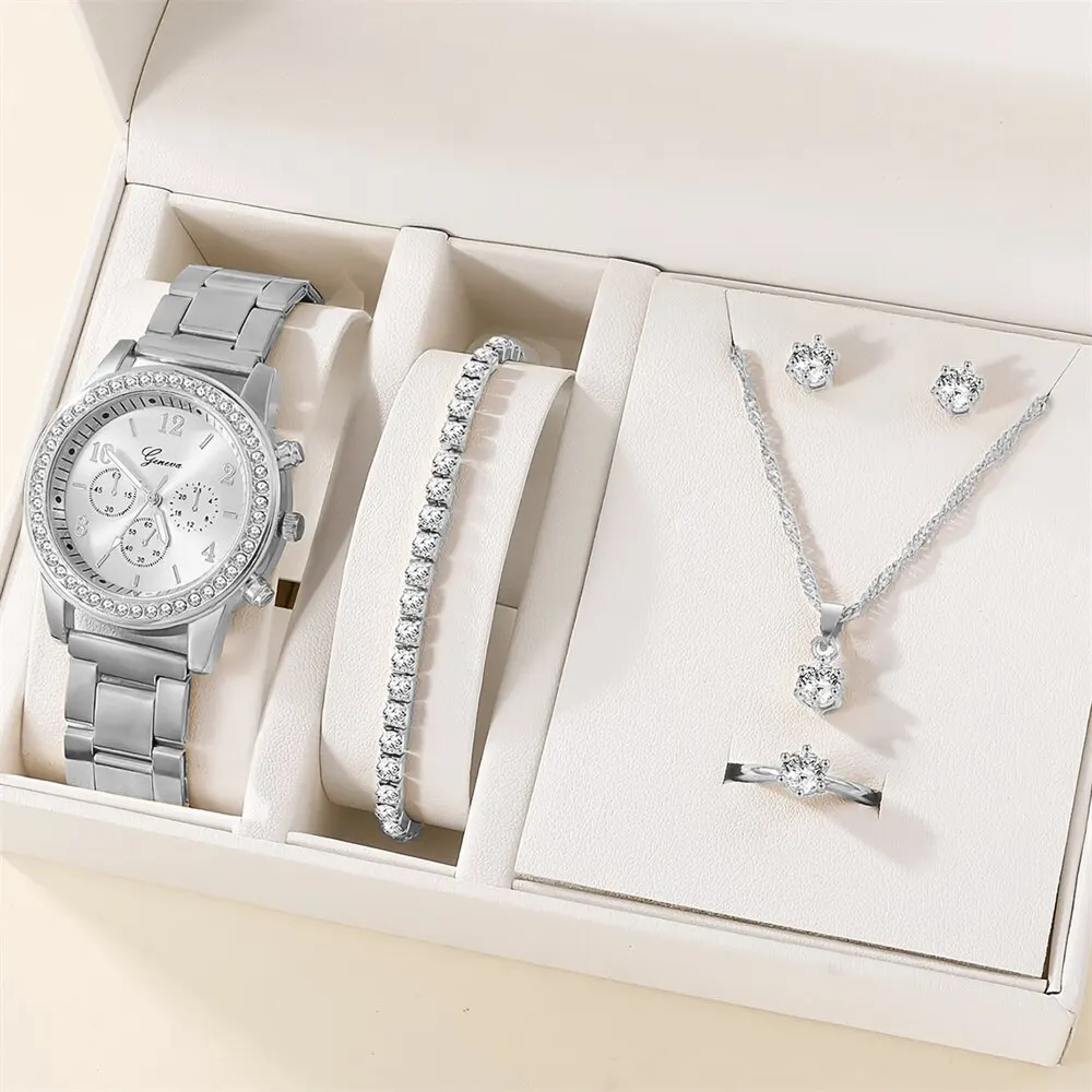 Set Bijoux I Love Mama - Montre Quartz, Bague, Collier, Boucles D'oreilles - Cadeau Maman