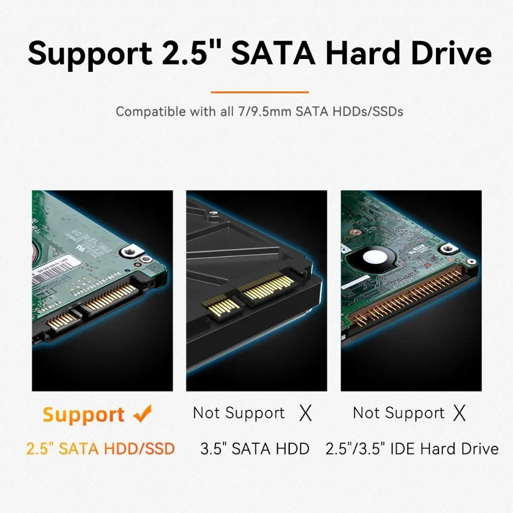 마이워 2.5인치 SATA HDD/SSD 케이스 타입-C 포트 10Gbps 알루미늄 외장 하드 드라이브 박스 (SSD 디스크 HDD 인클로저, UASP 지원)