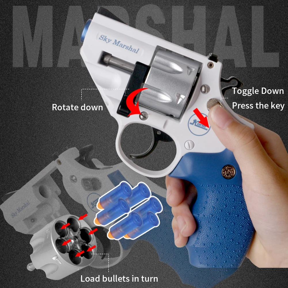 Podniebny marszałek metalowy pistolet zabawkowy podwójne działanie rewolwerowa wyrzutnia miękki pocisk pistoletowa broń Airsoft Pistola dla chłopców