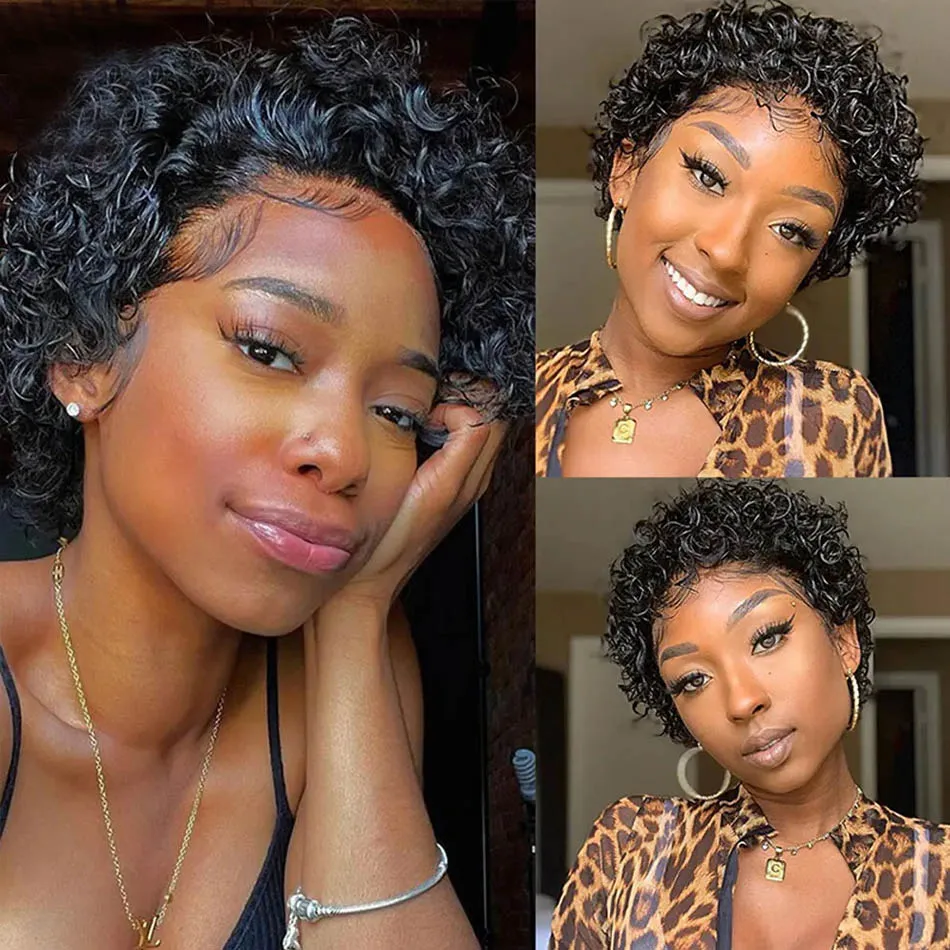 Pixie Curls 100% Human Hair 13x4 Lace Frontal Wigs Pixie Cut Short Bob Human Hair Wig Transparent Lace Front Wig
