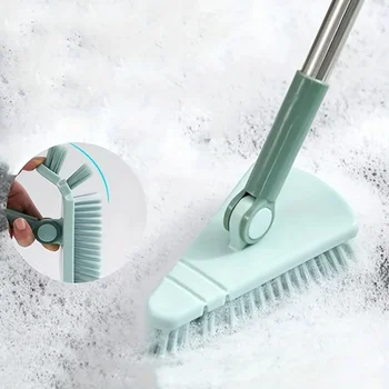 Triangle Floor Brush for Cleaning Bathtub and Floor Gaps, Long Handle Detachable Bathroom, Kitchen, and Balcony 1