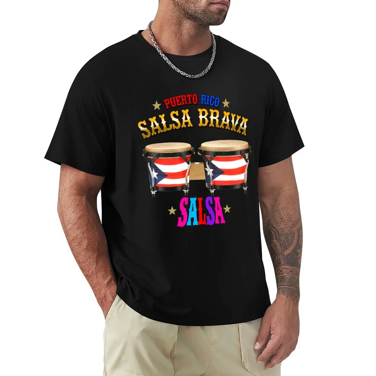 Bongospuerto Rico Salsa Salsa Brava T-Shirt Uomo Vestiti Carino Top Pianura T-Shirt T-Shirt Per Uomo Cotone