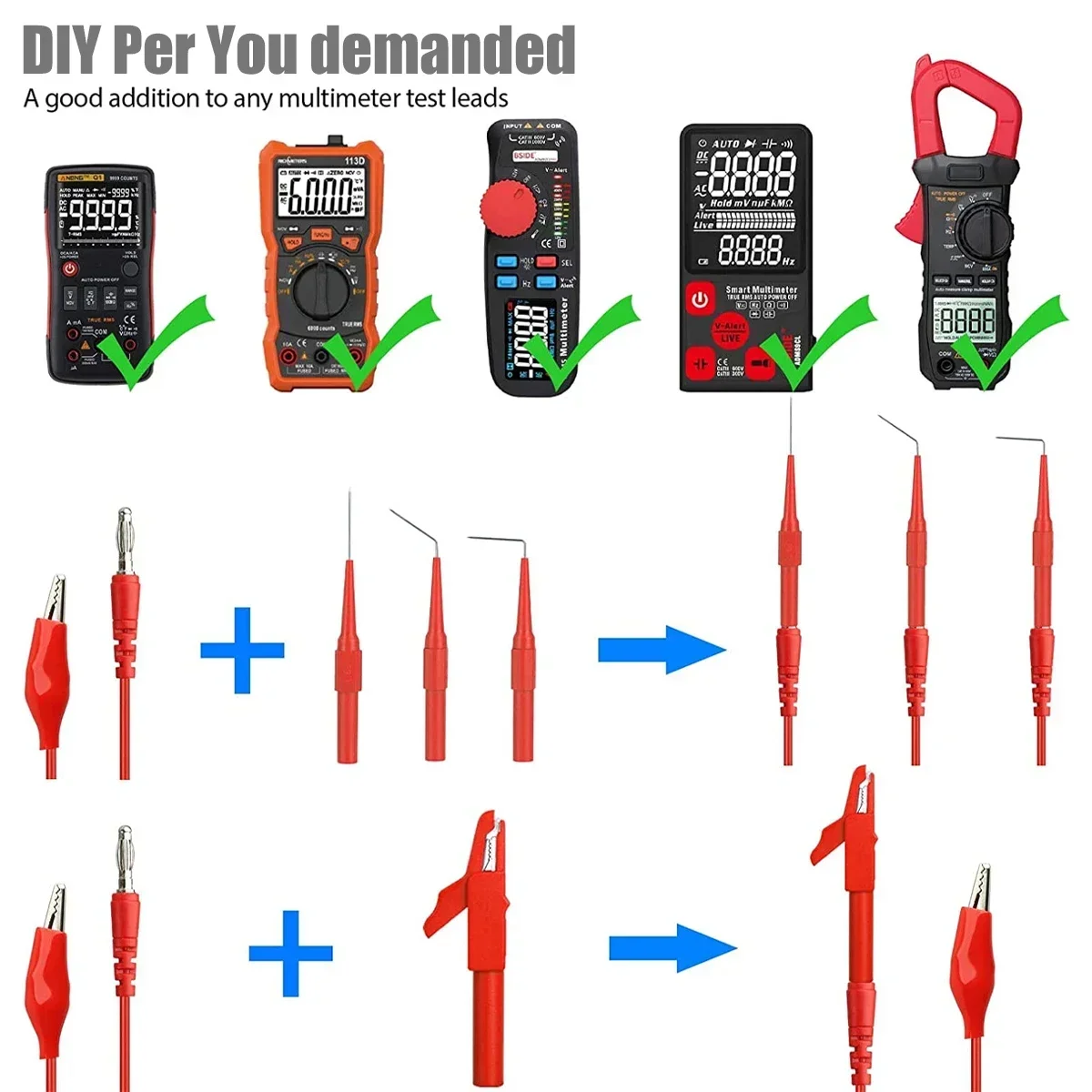 22PCS Back Probe Kit 4mm Banana Plug to Copper Alligator Clip Automotive Test Leads Set Wire Piercing Probes For Car Repair