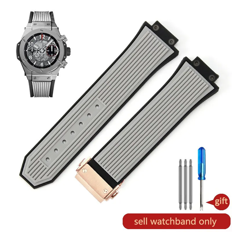 thumbnail image 1 of Correa de reloj con hebilla de acero suave y cómoda para la serie HUBLOT Yubo Big Bang Tattoo, correas de reloj de silicona impermeables de 27 x 17 mm, 1 of 5