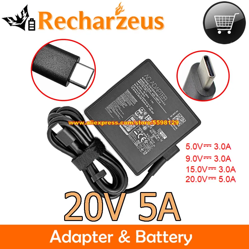 

Genuine 20V 5A 5V/9V/15V 3A AC Adapter 100W A20-100P1A Charger For ROG Flow X13 G15 G513IM G713QC G513QC GA401IE GA503IE G513IM