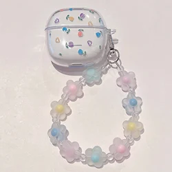 Adorable Clear TPU Earphone Case with Chain Keychain and Cartoon Flower Bear Design - Buds 8 Active (SKY BLUE)
