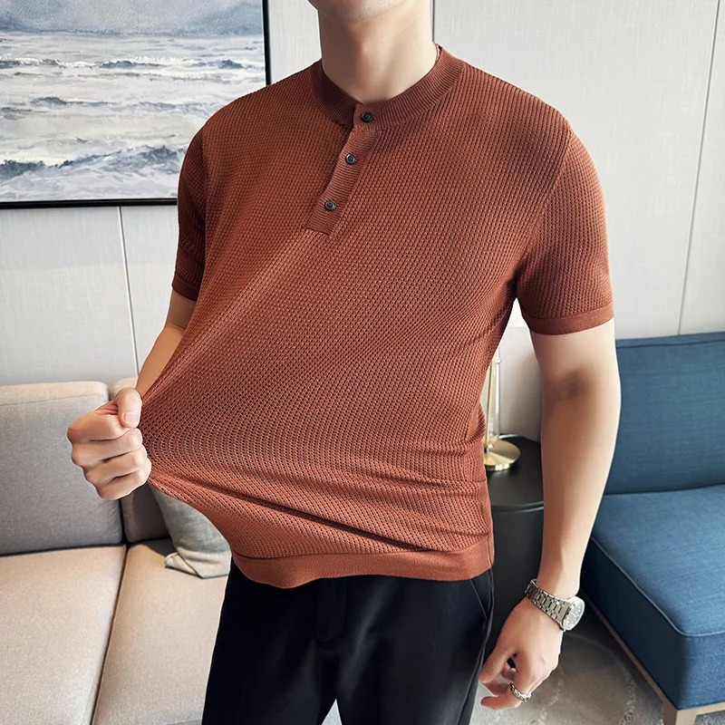 Men's Polo Shirt 2024 Summer New Thin Chinese Stand Up Collar