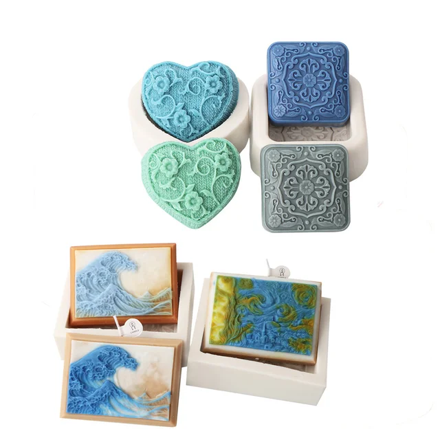 3D Square Soap Mold Designs DIY Vintage Pattern Waves Starry Sky Modeling Hand-Made Silicone Mold