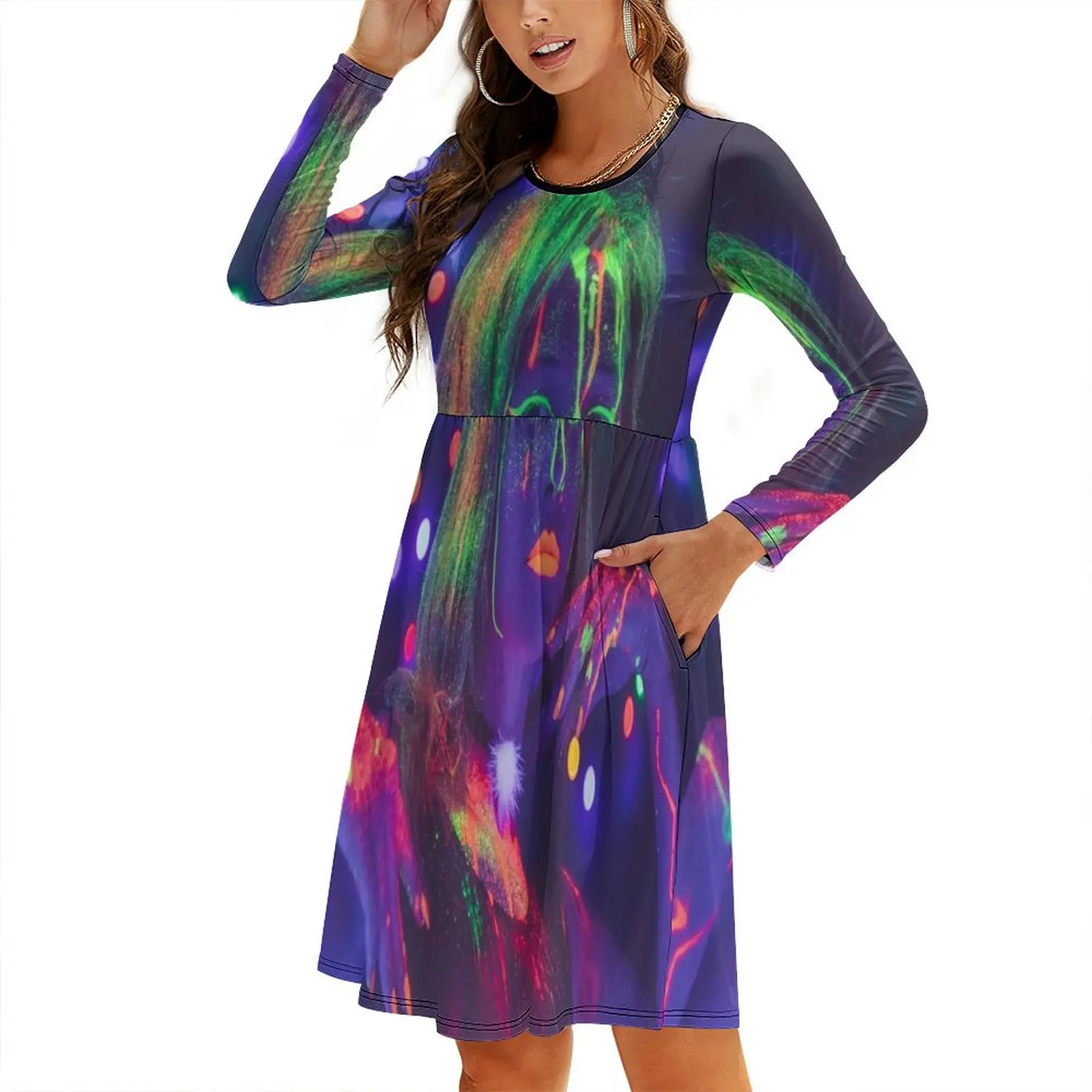 

Unique Multiple GLOW in the DARK Colors on a Woman Round Neck Baggy Dress woman dress ladies dresses for women 2024