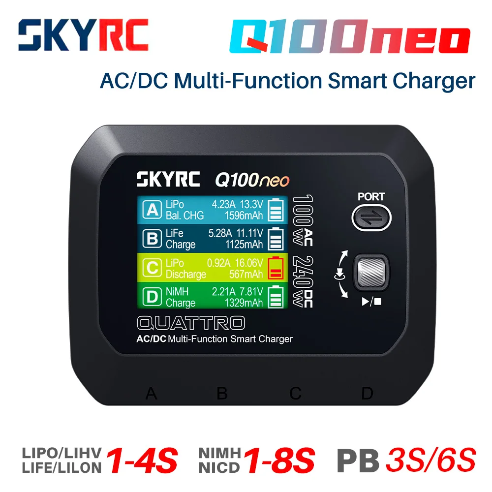 Chargeur RC SkyRC Q100neo 100W 4 canaux pour batteries LiPo NiMH