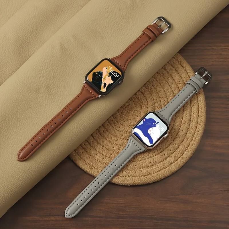 حزام جلدي نحيف لساعة أبل 11 العصابات 45 مللي متر 4...