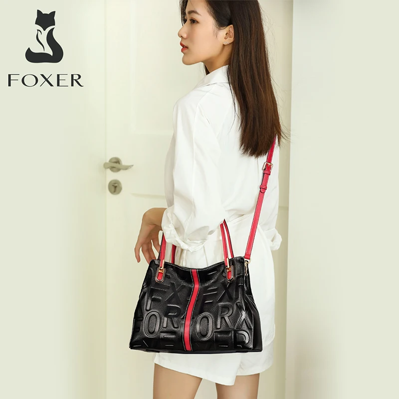 FOXER Brand Natural Leather Women Handle Shoulder Bag Soft Lady Crossbody Handbag Winter Purse LOGO Bag Mother Totes Commute Bag