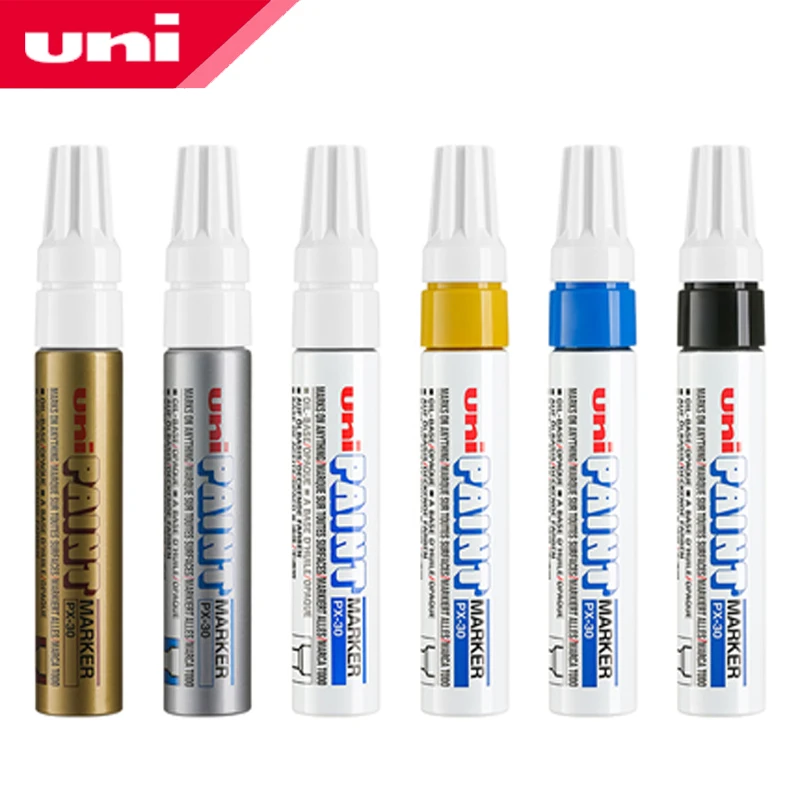 Paint Marker Pen 6 Pcs UNI Paint Markers PX-30 Industrial Oily Permanent Water Resistant Repair Pen Car Scratch Remover Painting DIY Graffiti
