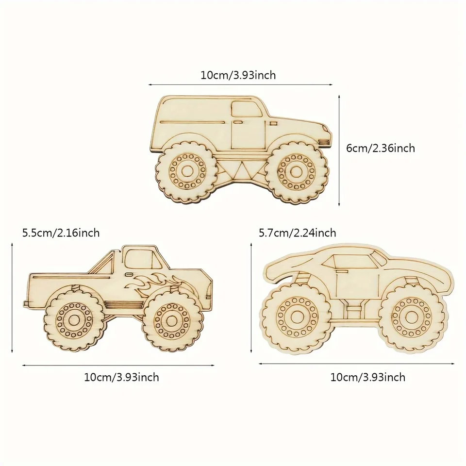 21 peças recortes de caminhão monstro de madeira inacabada artesanato  lembranças de festa de caminhão veículos para pintar ornamentos de  suspensão de caminhão de madeira - AliExpress, image size:960x960