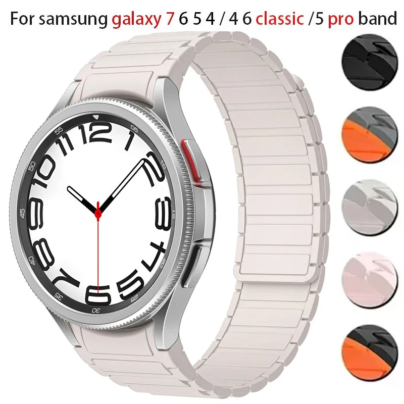 삼성 갤럭시 워치 7/6/5/4 40mm 44mm 4 6 클래식 42mm 46mm 47mm 43mm 마그네틱 스트랩 시계 5Pro 45mm 실리콘 밴드
