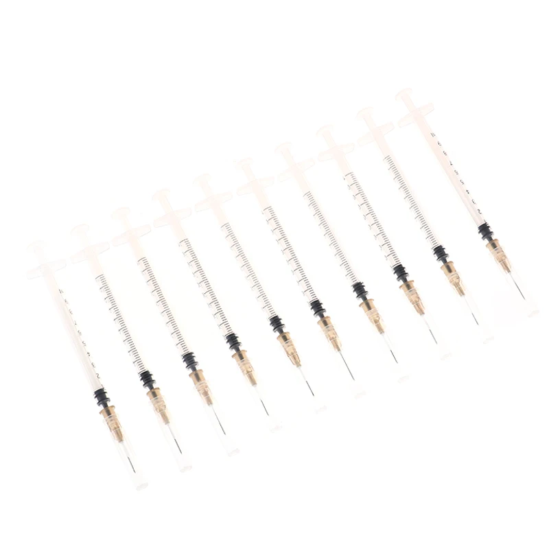 10Pcs 1ml Plastic Syringe Needle Feeder Industry Syringe Hats Syringes Needles Injector Veterinary Syringes pet syringe disposable plastic syringe