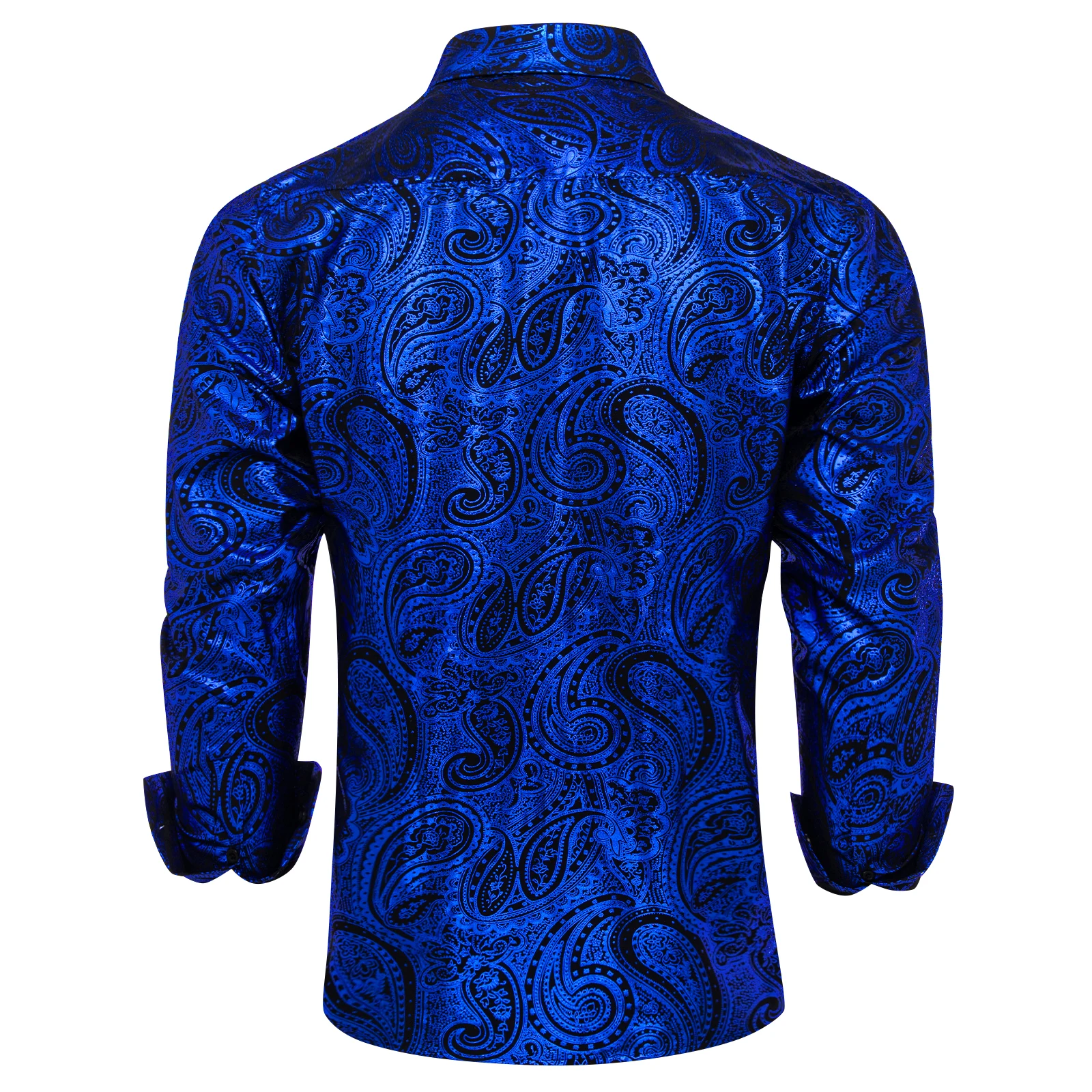 Luxury Royal Blue Paisley Silk Dress Shirts Wedding Party Performence Shirt for Men Social Clothing camisas de hombre