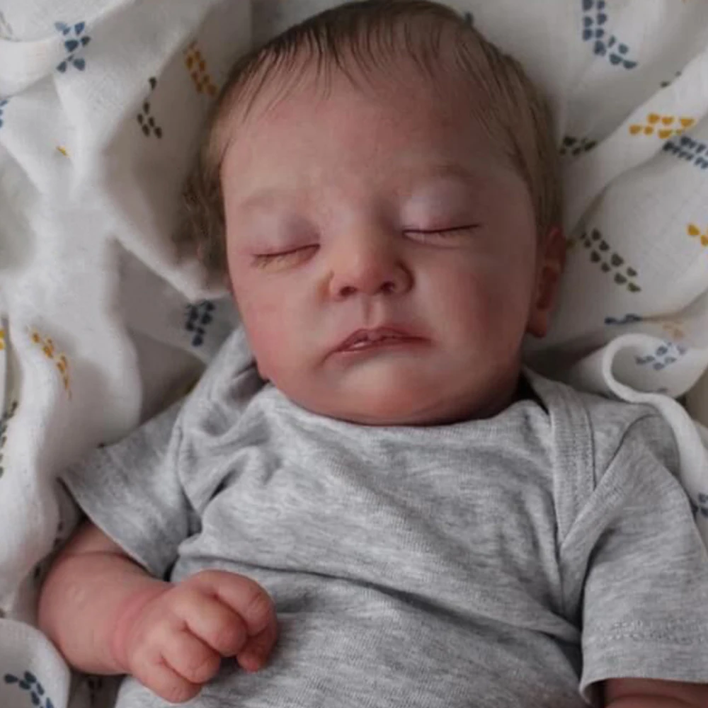 

19inch Bebe Reborn Kai Sleeping Newborn Baby Doll Real Alive Soft Body Silicone Lifelike Soft Touch Hand-Rooting Hair Kids Gif