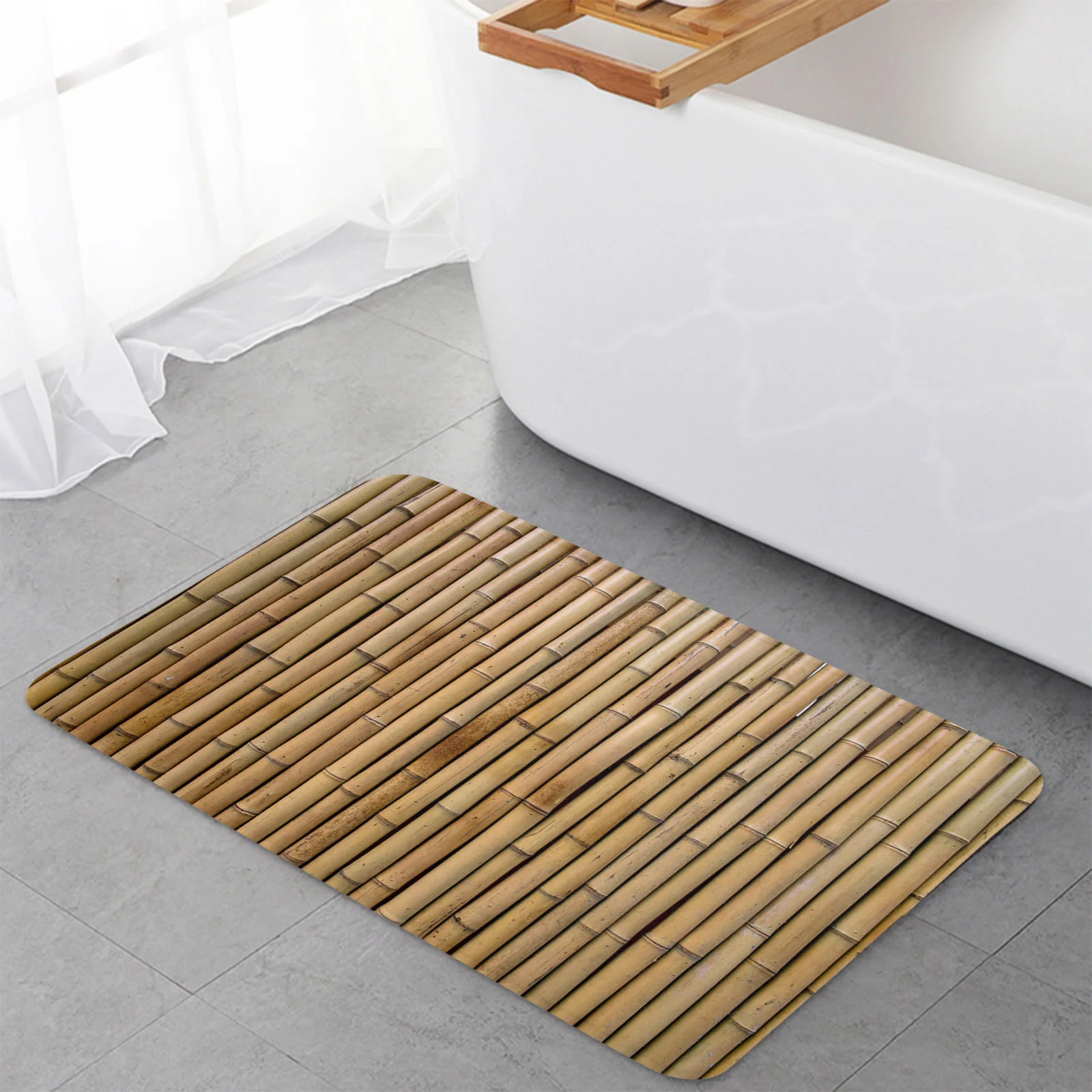 Natural Bamboo Wood Bath Mat, Wooden Door Mat