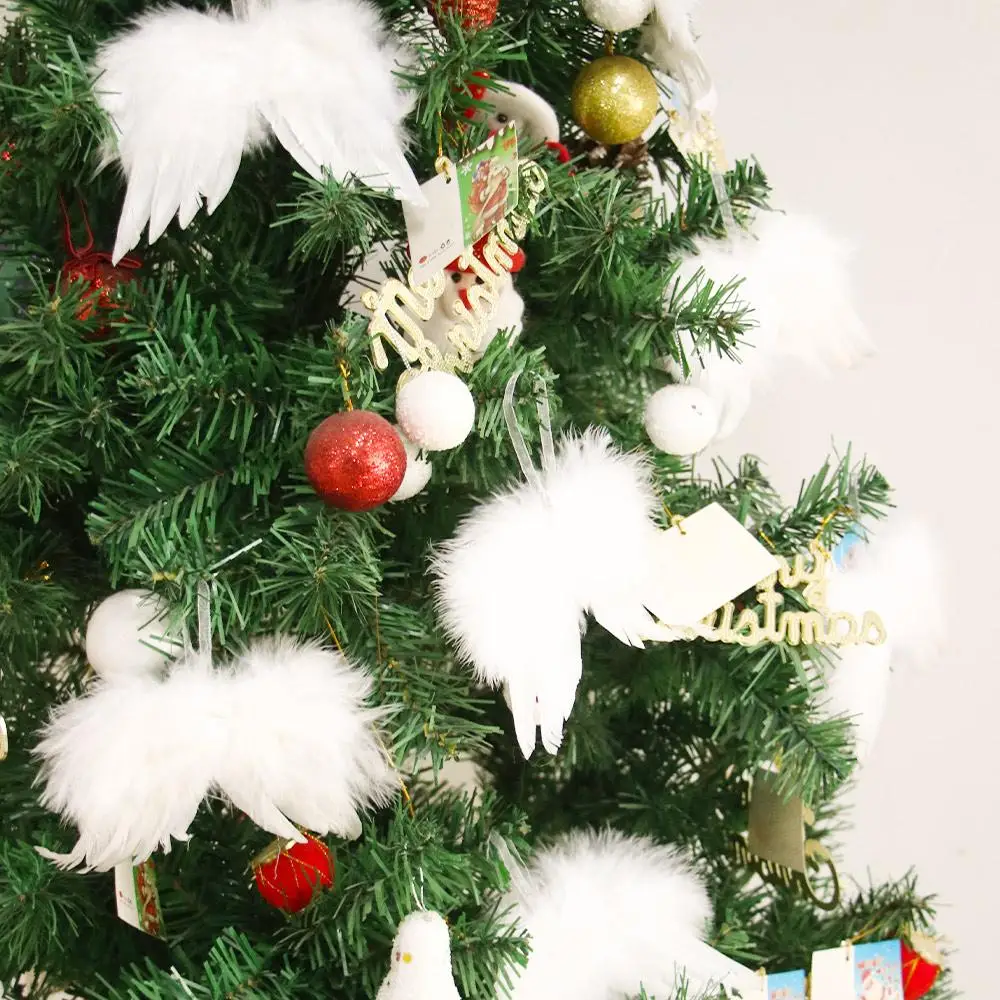 Lovely 10Pcs Wedding Home Decoration White Hanging Ornament Feather Wing Christmas Tree Decor Angel Wings