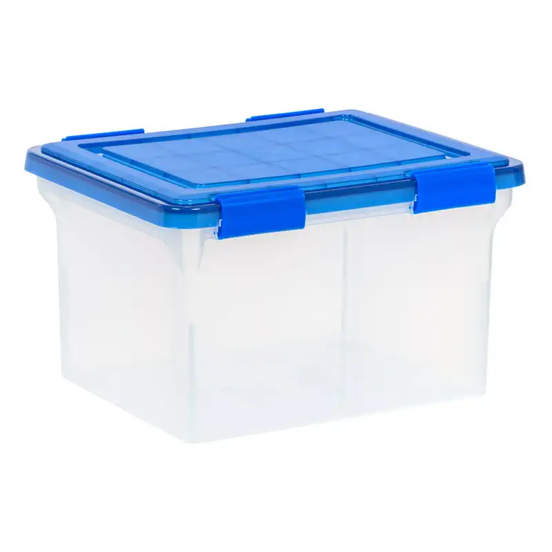 

USA, 32 Quart WeatherPro™ Gasket Clear Plastic Legal File Storage Box with Blue Lid