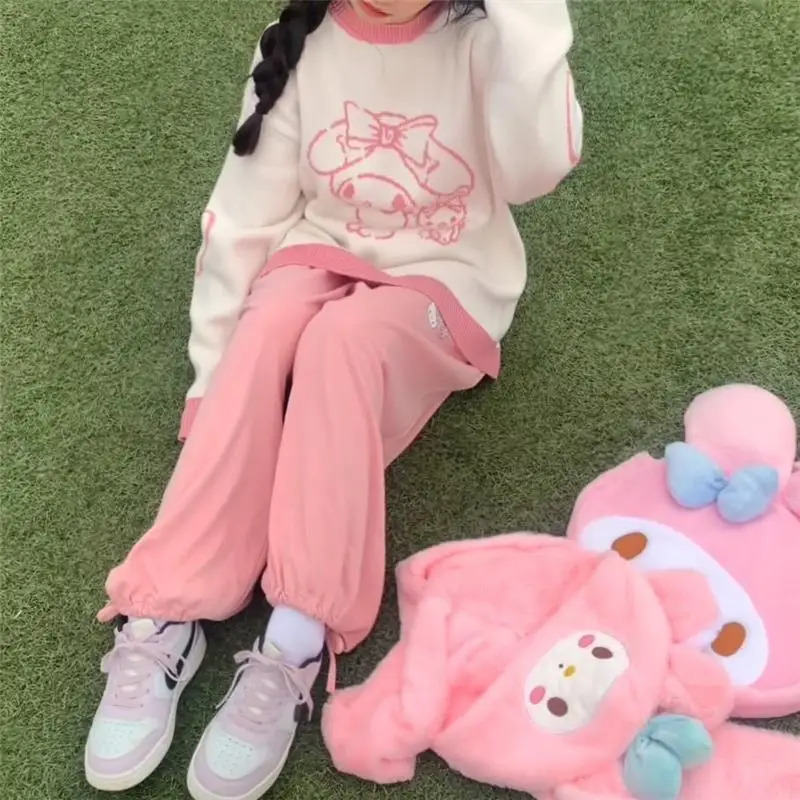 

Kawaii Sanrio My Melody Свитер Милая девочка мягкий вышитый вязаный свитер мультфильм Cinnamoroll Kuromi пуловеры Топ подарок