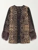 Onecozyday 2024 Women's Fashion Leopard Printed Round Neck Long Sleeves Shirt Top High Wasit Pants Feathers High Street Outfits 5