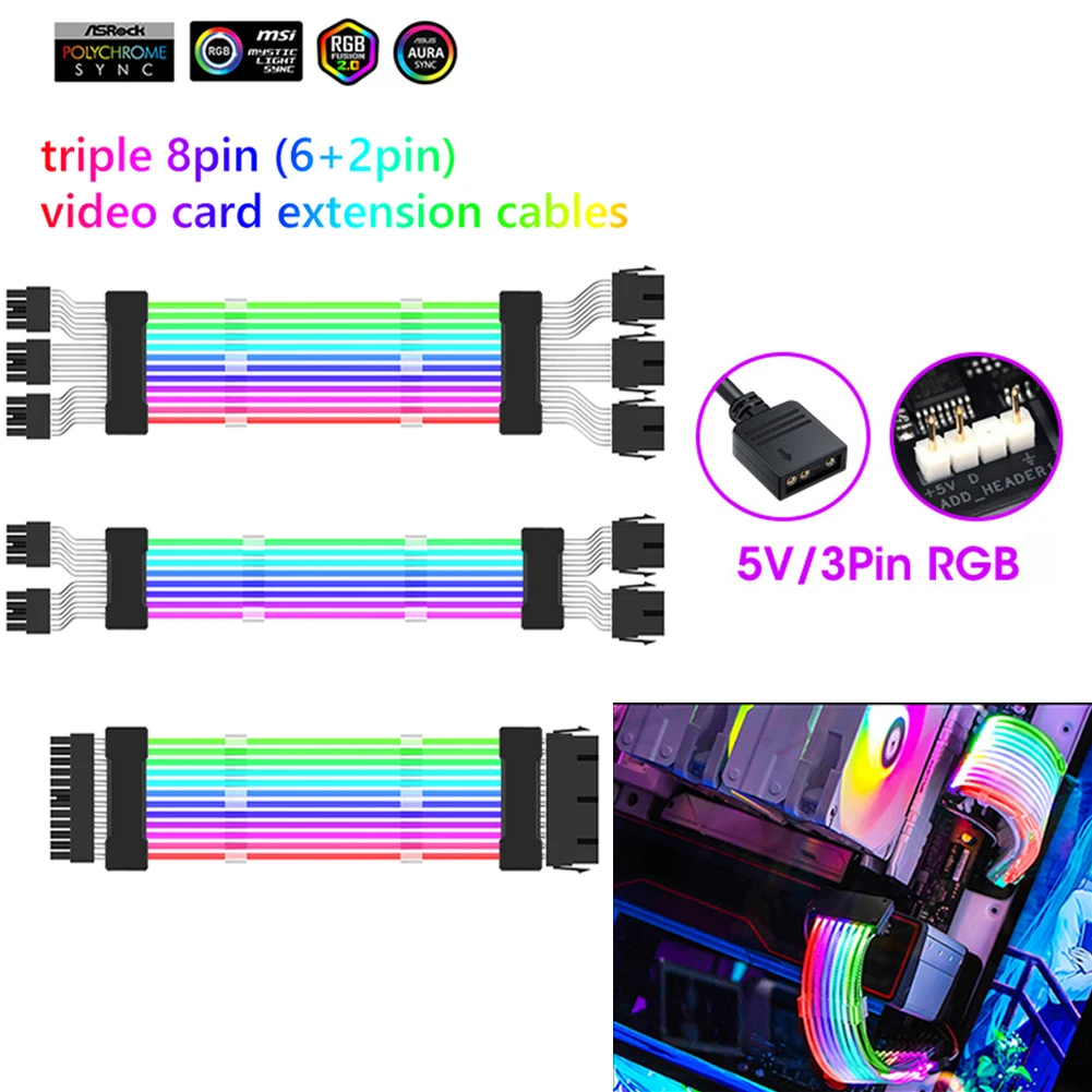 Argb Psu Power Supply Extension Cable Rgb Cable Atx 24pin Gpu Dual
