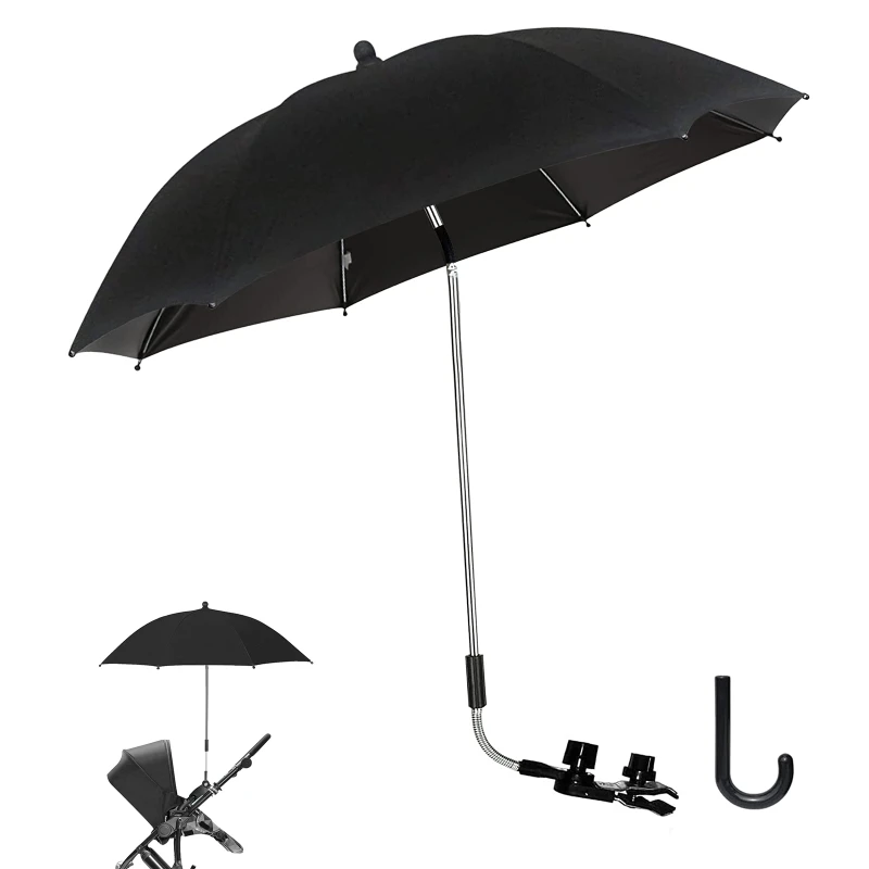 

for Sun for PROTECTION Pram Parasol Stroller Easy Assembled Anti-UV Umbrella Pushchair Wheelchair Outdoor Accs Black 80CM