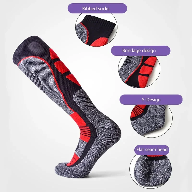 Breathable Thick Cushion Knee High Winter Sports Snowboarding Skiing Socks Winter Warm Thermal Socks Mountain Hiking Long Ski