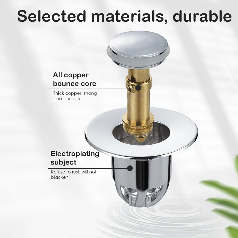 Press Bounce Basin Pop-up Drain Filter Bathroom Shower Sink Filter Plug Hair Extension Bath Plug Kitchen Hardware Accessories sink overflow cover
