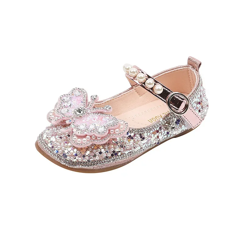 Leather Kids Flat Shoes for Girls Wedding Party