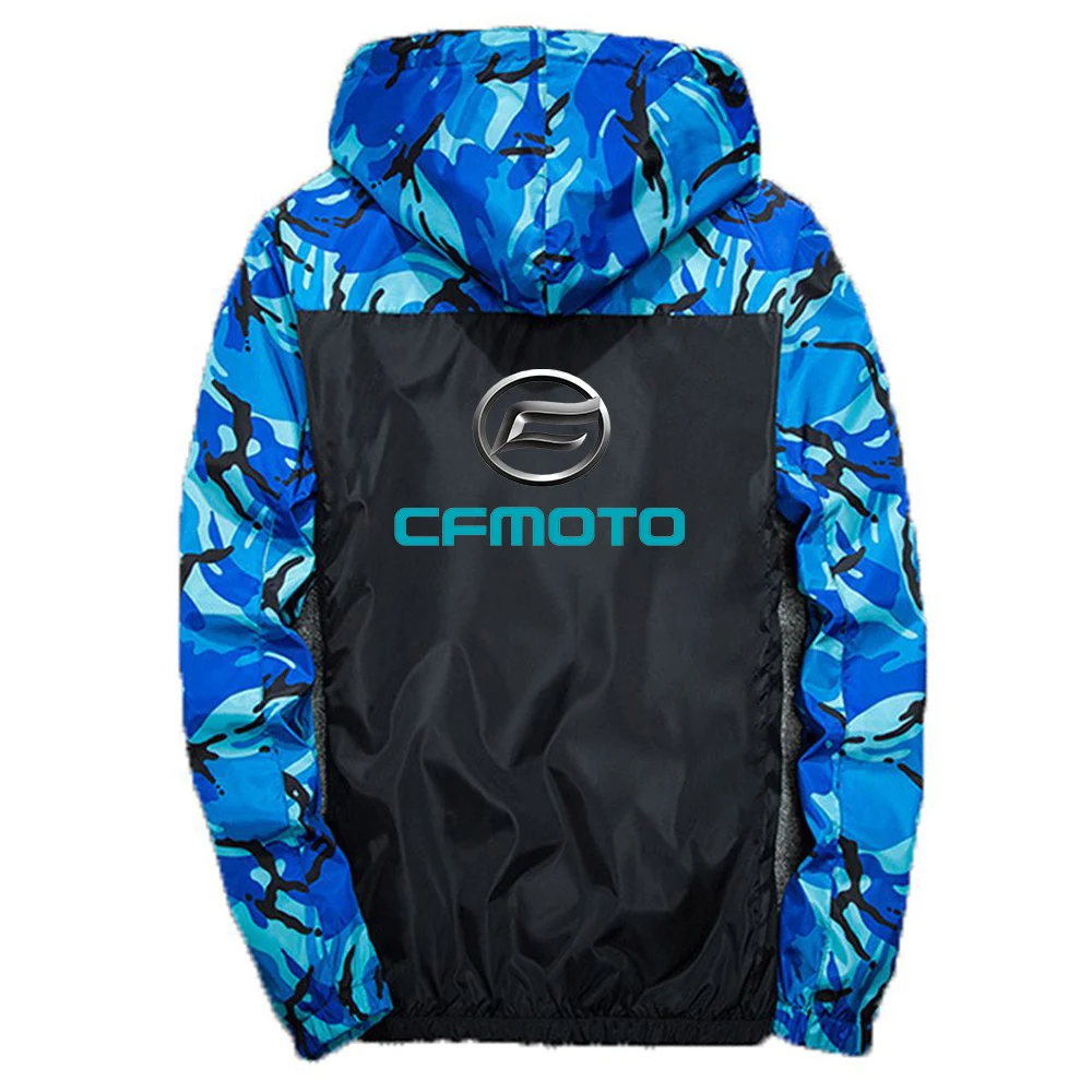2023 Spring Autumn Cfmoto Logo Print Classic Hooded Patchwork Camouflage Jackets Men's Popular Zipper Cardigan Comfortable Coats