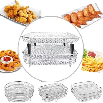 3Layers Air Fryer Rack Stainless Steel Stackable Gill Food Dehydrator Basket Air Fryer Accessory  Cook Several Food in One Time