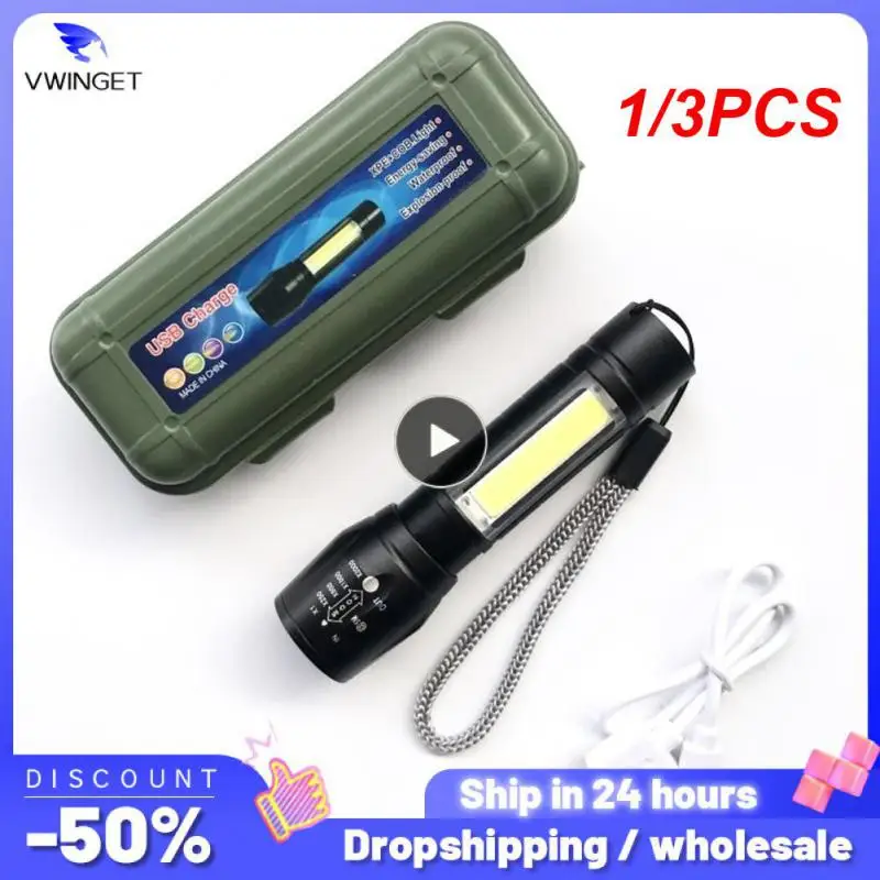 

1/3PCS Zoom Mini Led Flashlight XP-G Q5 Flash Light Lantern Portable rechargeable Glare COB Flashlight Outdoor Camping